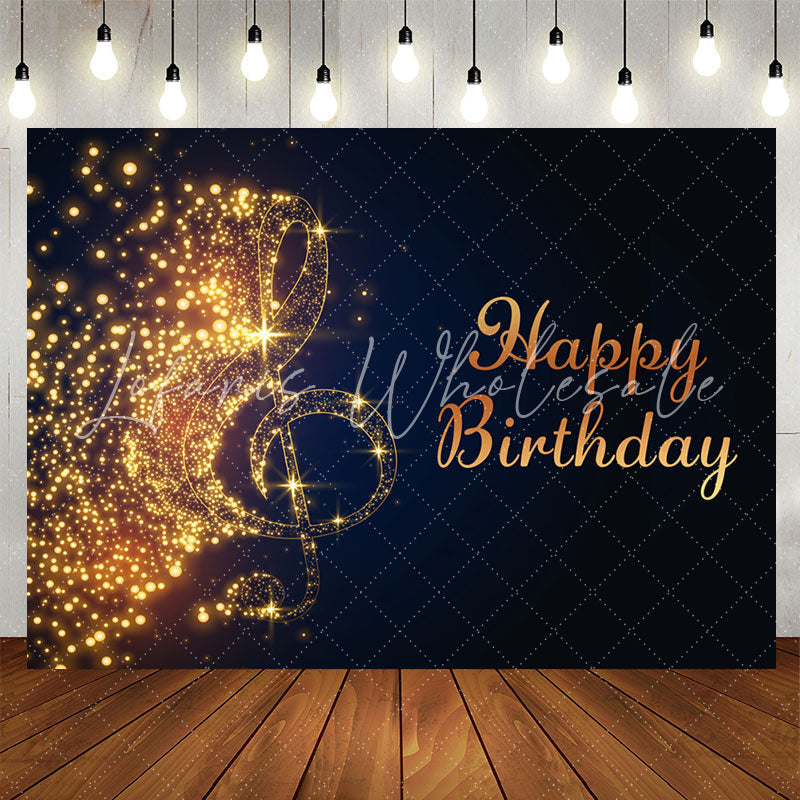 Lofaris Gold Sparkling Music Note Black Birthday Backdrop