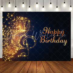 Lofaris Gold Sparkling Music Note Black Birthday Backdrop