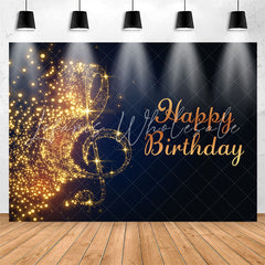 Lofaris Gold Sparkling Music Note Black Birthday Backdrop