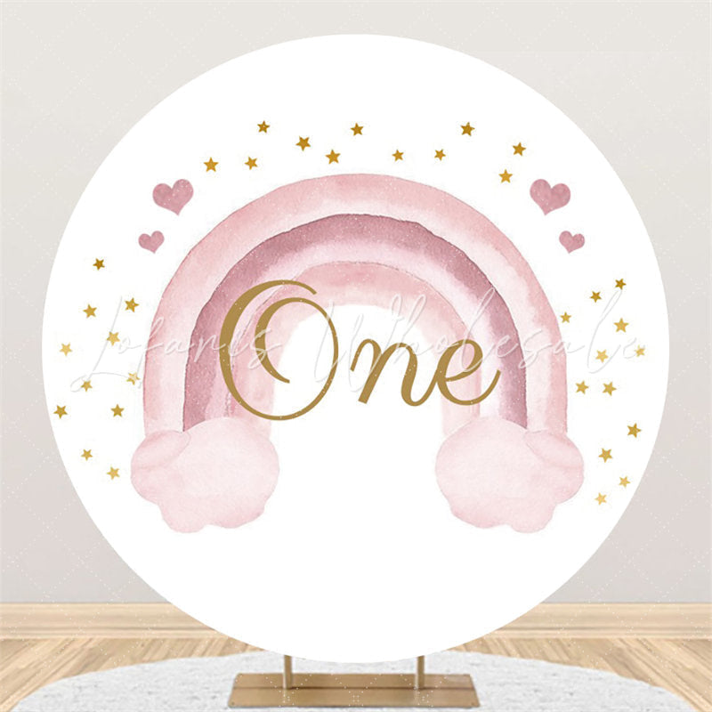 Lofaris Gold Star And Pink Rainbow Round 1st Birthday Backdrop