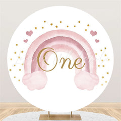 Lofaris Gold Star And Pink Rainbow Round 1st Birthday Backdrop