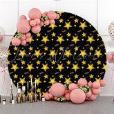 Lofaris Gold Star Black Round Backdrop For Happy Birthday Party