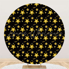 Lofaris Gold Star Black Round Backdrop For Happy Birthday Party