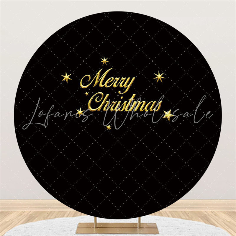 Lofaris Gold Star Merry Christmas Round Black Party Backdrop