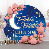 Lofaris Gold Star Navy Blue Little Round Baby Shower Backdrop