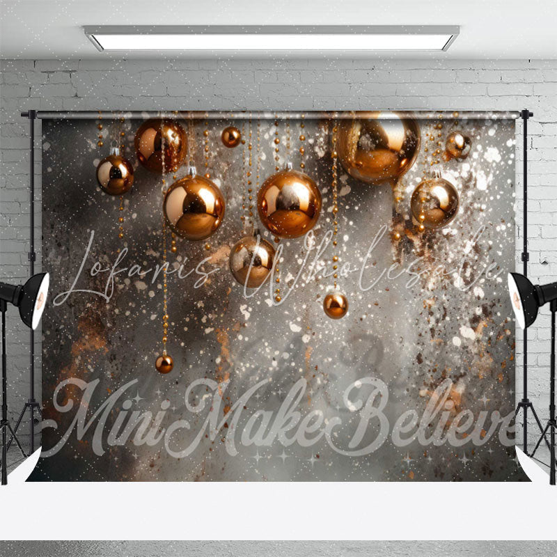 Lofaris Gold String Balls Shining Grey Christmas Backdrop