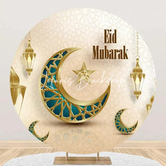 Lofaris Gold Turquoise Moon Lantern Round Eid Mubarak Backdrop