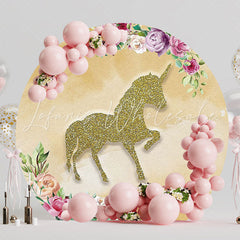 Gold Unicorn Round Backdrop for Magical Vibes Party