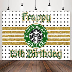 Lofaris Gold White Black Coffee Theme 13th Birthday Backdrop