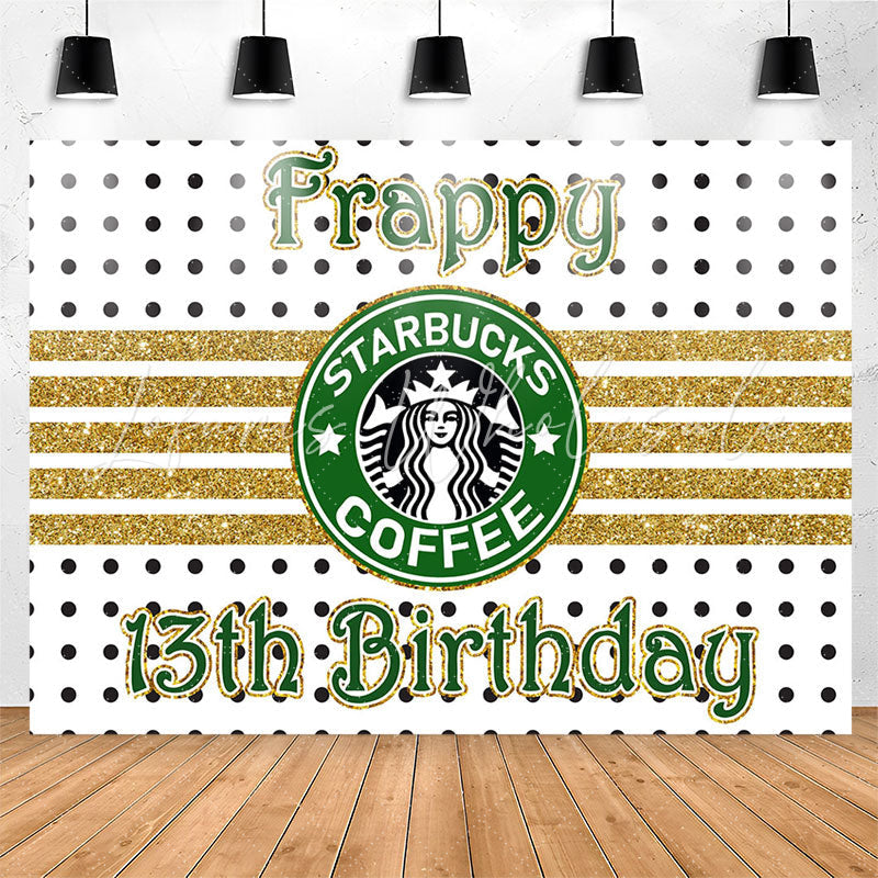 Lofaris Gold White Black Coffee Theme 13th Birthday Backdrop