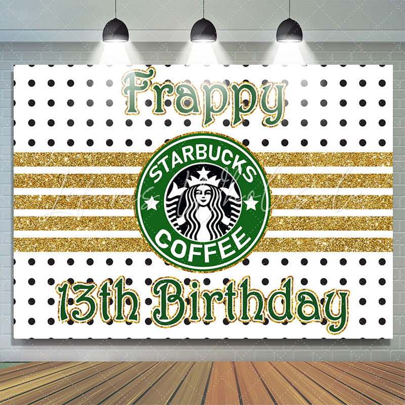 Lofaris Gold White Black Coffee Theme 13th Birthday Backdrop