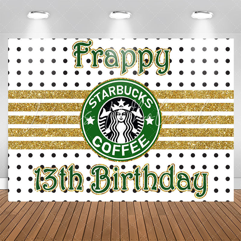 Gold White Black Coffee Theme 13th Birthday Backdrop