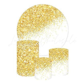 Gold White Glitter Themed Round Backdrop and Cylinders Kit for Events