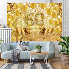 Lofaris Golded Glitter Ballons 60th Happy Birthday Backdrop