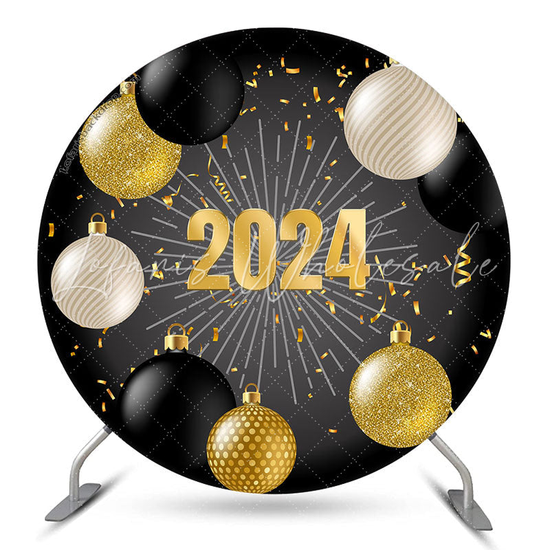Lofaris Golden And Black Balls Happy New Year Round Backdrop