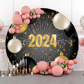 Lofaris Golden And Black Balls Happy New Year Round Backdrop
