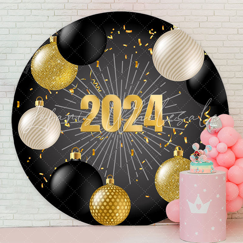 Lofaris Golden And Black Balls Happy New Year Round Backdrop
