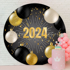 Lofaris Golden And Black Balls Happy New Year Round Backdrop