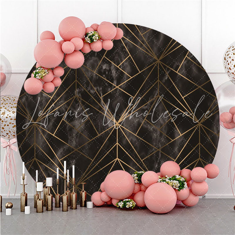 Lofaris Golden And Black Geometric Patterns Circle Backdrop