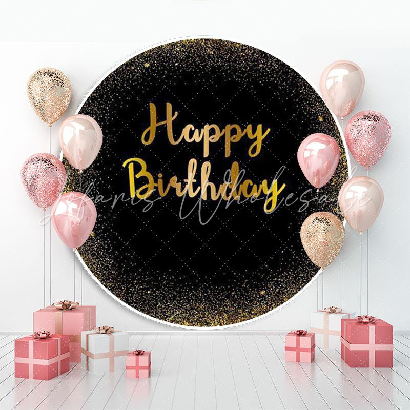 Lofaris Golden And Black Glitter Round Happy Birthday Backdrop