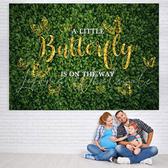 Lofaris Golden And Glitter Green Butterfly Baby Shower Backdrop