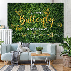 Lofaris Golden And Glitter Green Butterfly Baby Shower Backdrop