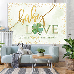 Lofaris Golden And Green Clovers Baby Shower Backdrop
