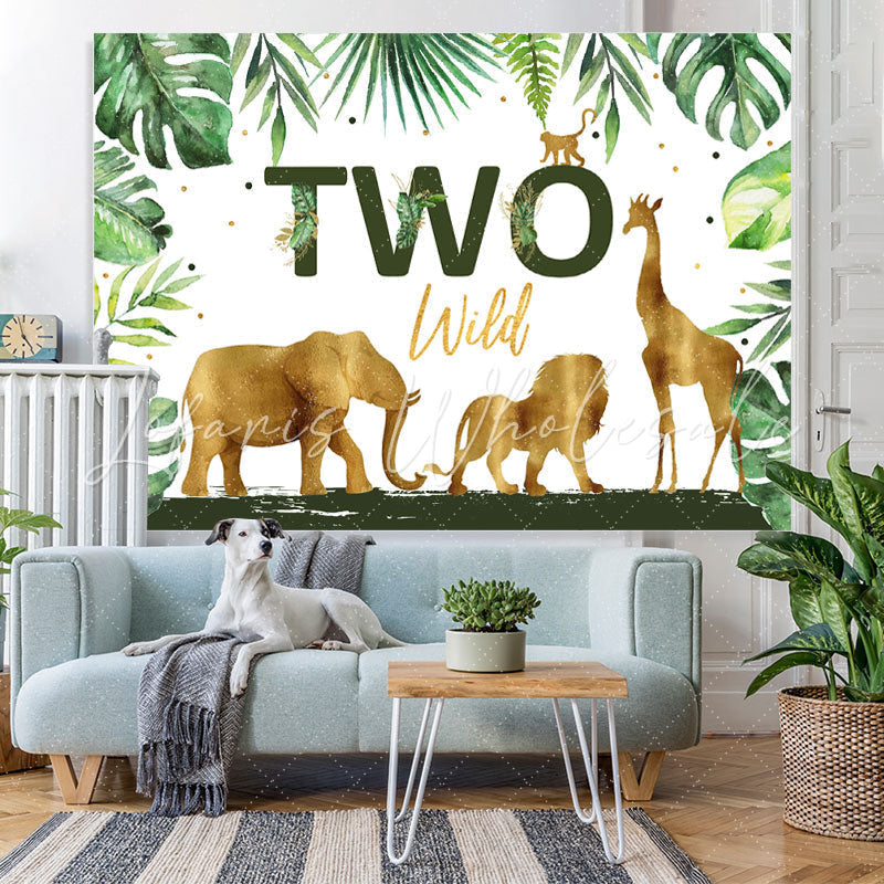 Lofaris Golden And Green Safaris Happy 2Nd Birthday Backdrop