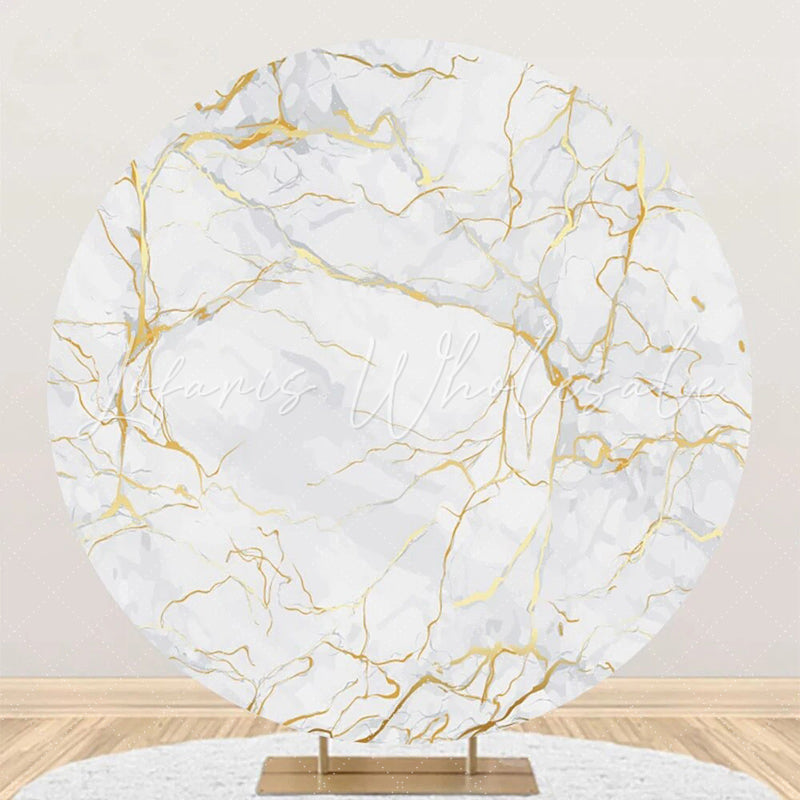 Lofaris Golden And White Marble Round Birthday Backdrop