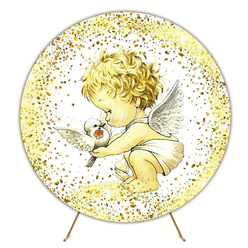 Golden Angel Round Backdrop for Heavenly Celebration