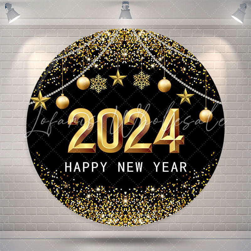 Lofaris Golden Ball Glitter Happy New Year Circle Backdrop
