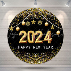 Lofaris Golden Ball Glitter Happy New Year Circle Backdrop