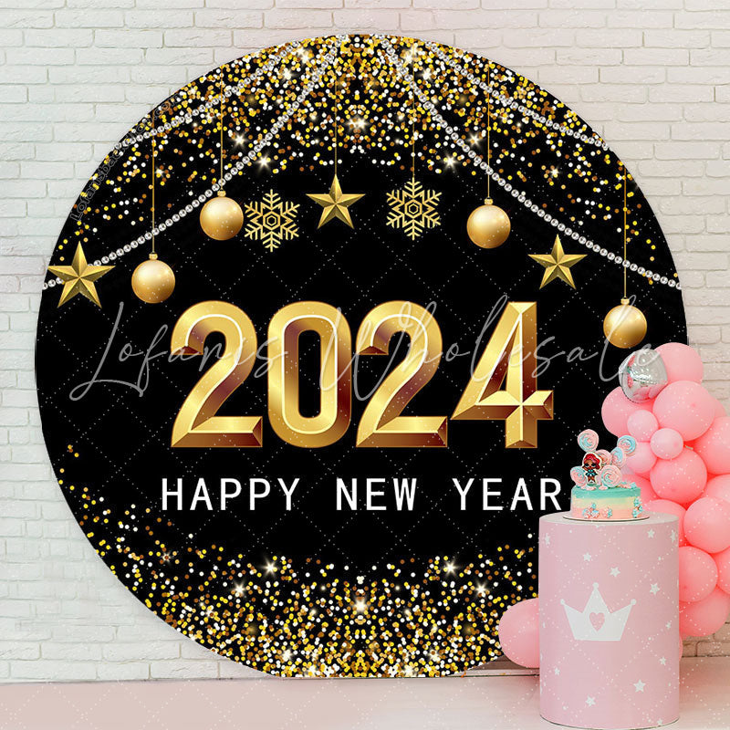 Lofaris Golden Ball Glitter Happy New Year Circle Backdrop