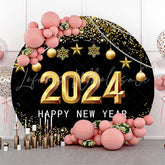 Lofaris Golden Ball Glitter Happy New Year Circle Backdrop