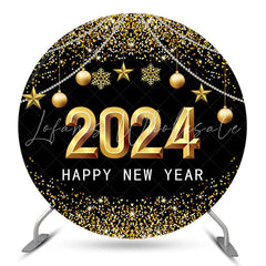 Lofaris Golden Ball Glitter Happy New Year Circle Backdrop