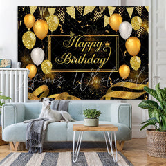 Lofaris Golden Ballon And Glitter Happy Birthday Party Backdrop