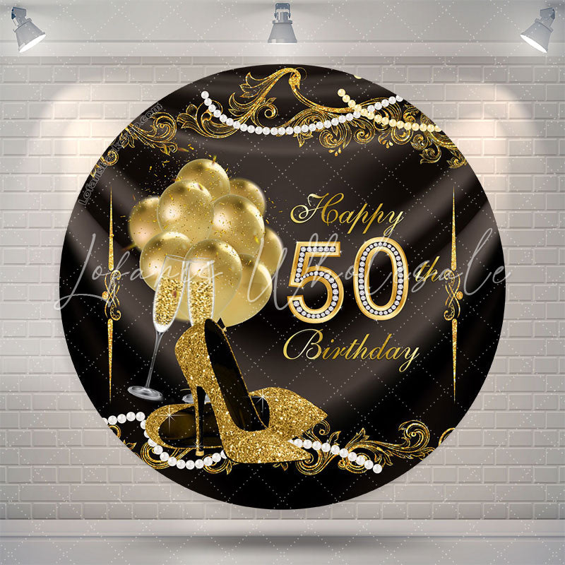 Lofaris Golden Balloons Round Happy 50th Birthday Backdrop