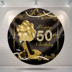 Lofaris Golden Balloons Round Happy 50th Birthday Backdrop