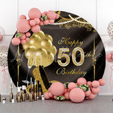 Lofaris Golden Balloons Round Happy 50th Birthday Backdrop