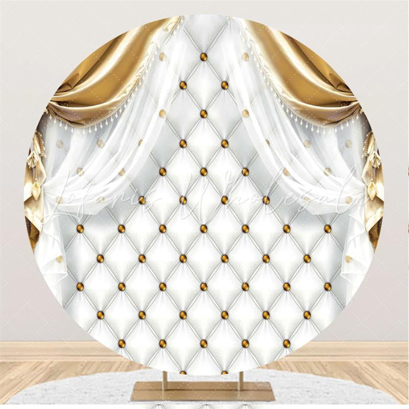 Lofaris Golden Beads White Birthday Round Backdrop For Girl