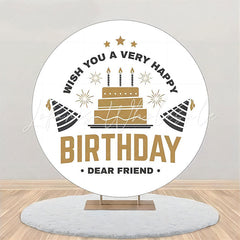 Lofaris Golden Cake Black Hat Stars Round Birthday Backdrop