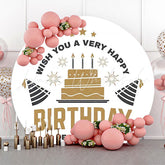 Lofaris Golden Cake Black Hat Stars Round Birthday Backdrop
