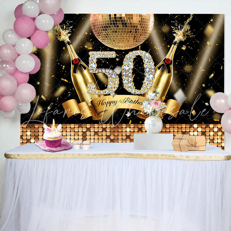 Lofaris Golden Champagne Ball Glitter 50th Birthday Backdrop