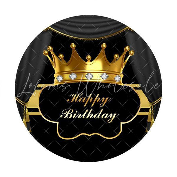 Lofaris Golden Crown Black Custom Round Happy Birthday Backdrop
