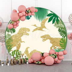 Lofaris Golden Dinosaur Leaves Happy Birthday Round Backdrop