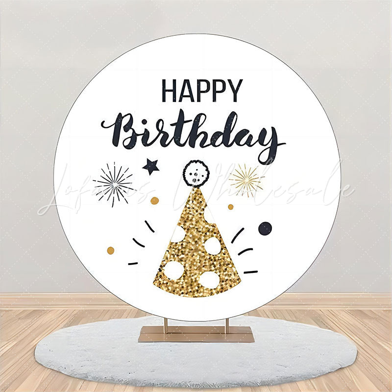 Lofaris Golden Dot Hat Spark Simple Round Birthday Backdrop