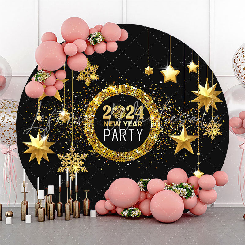 Lofaris Golden Five Pointed Star Happy New Year Round Backdrop