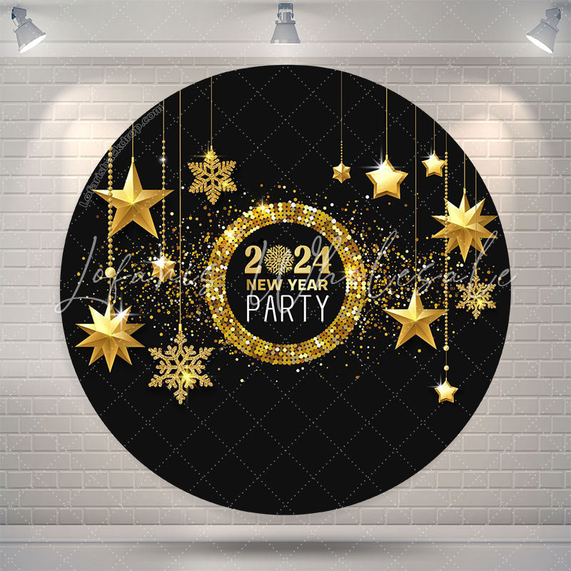 Lofaris Golden Five Pointed Star Happy New Year Round Backdrop