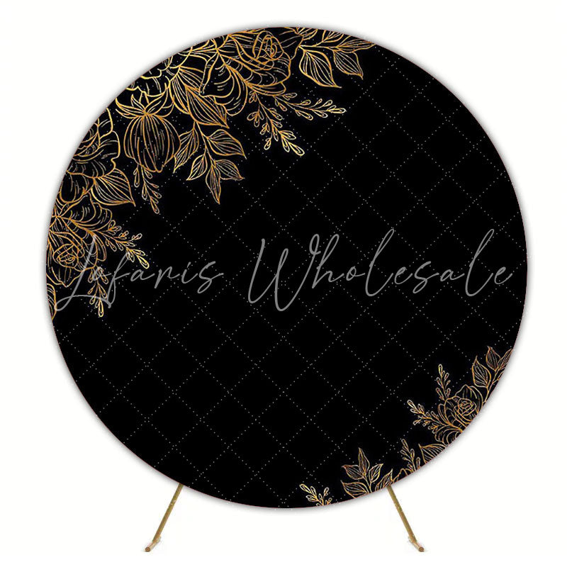 Golden Flowers Round Backdrop for Luxurious Vibe Party