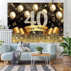 Lofaris Golden Glitter 40th Ballons Bokeh Birthday Backdrop